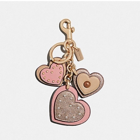 NWT Coach Heart Appliqué Rose Gold and Pink Dangle Keychain Charm Fob - Picture 1 of 3